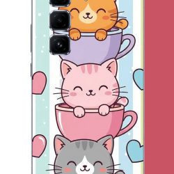 Infinix Hot 50 PRO PLUS+ Uyumlu kawaii fincandaki kediler UV Baskılı Silikon Kılıf