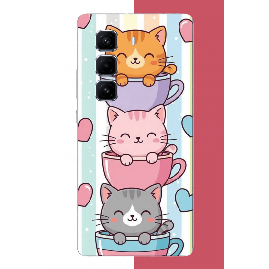 Infinix Hot 50 PRO PLUS+ Uyumlu kawaii fincandaki kediler UV Baskılı Silikon Kılıf