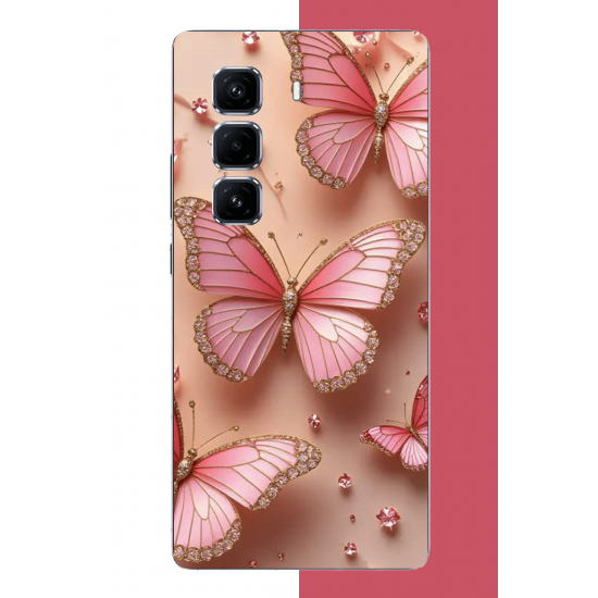 Infinix Hot 50 PRO PLUS+ Uyumlu pembe taşlı kelebek UV Baskılı Silikon Kılıf