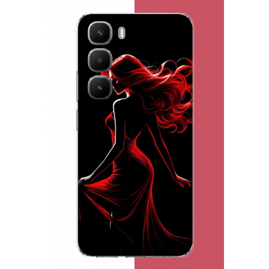 Infinix Hot 60 Pro Uyumlu kırmızı elbiseli kadın UV Baskılı Silikon Kılıf