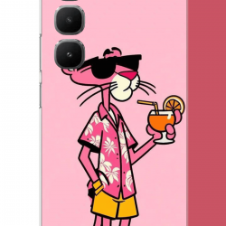Infinix Hot 60 Pro Uyumlu pembe panter 1 UV Baskılı Silikon Kılıf