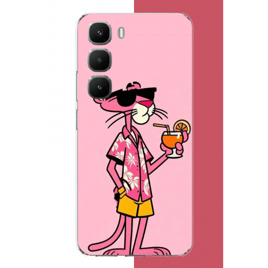 Infinix Hot 60 Pro Uyumlu pembe panter 1 UV Baskılı Silikon Kılıf