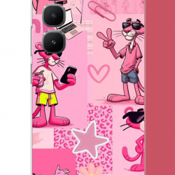 Infinix Hot 60 Pro Uyumlu pembe panter kolaj UV Baskılı Silikon Kılıf