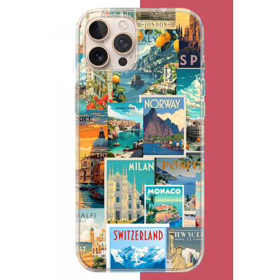 iPhone 16 PRO MAX Uyumlu Kart Postal Kolaj UV Baskılı Silikon Kılıf