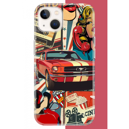 iPhone 13-14 Uyumlu Retro UV Baskılı Silikon Kılıf