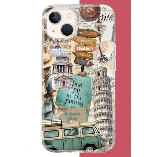 iPhone 15 Uyumlu Travel2 UV Baskılı Silikon Kılıf