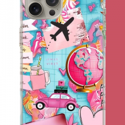 iPhone 15 PRO Uyumlu Travel Kolaj UV Baskılı Silikon Kılıf