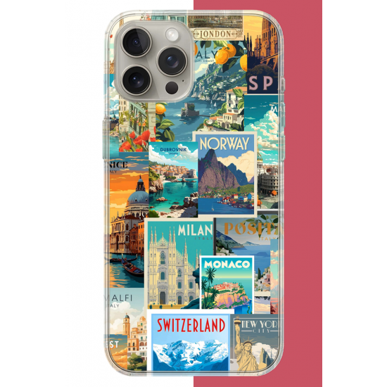 iPhone 15 PRO MAX Uyumlu Kart Postal Kolaj UV Baskılı Silikon Kılıf