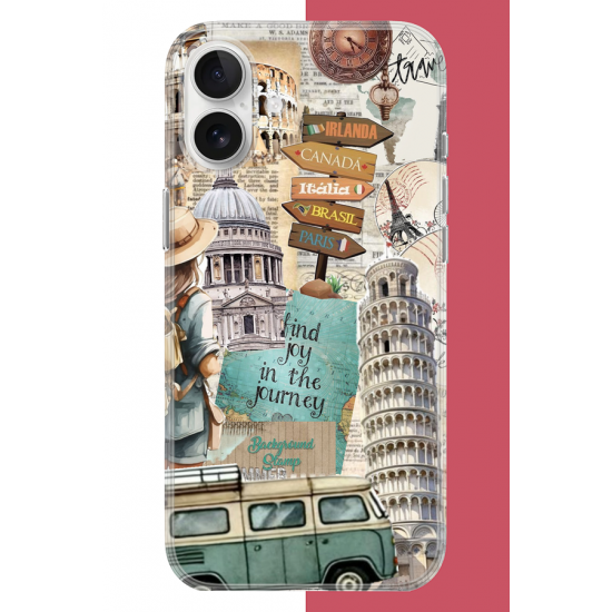 iPhone 16 Uyumlu Travel2 UV Baskılı Silikon Kılıf
