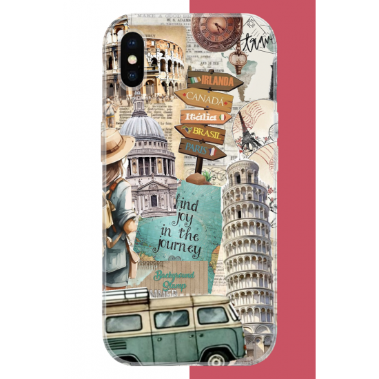 iPhone X-XS Uyumlu Travel2 UV Baskılı Silikon Kılıf