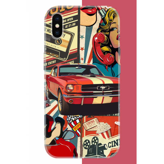iPhone X-XS Uyumlu Retro UV Baskılı Silikon Kılıf