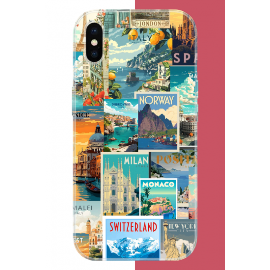 iPhone X-XS Uyumlu Kart Postal Kolaj UV Baskılı Silikon Kılıf