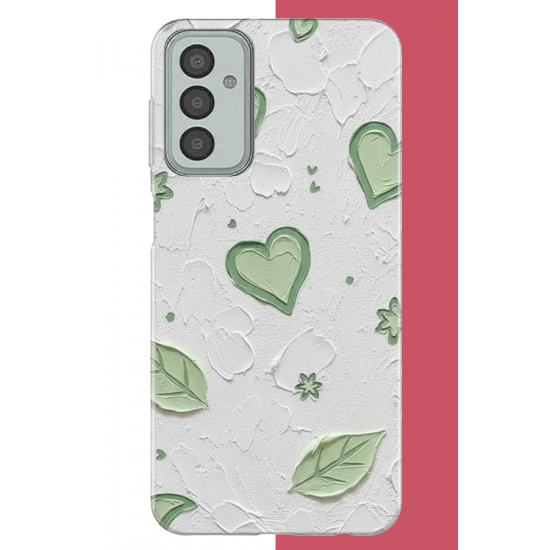 Samsung Galaxy M13-M23 Uyumlu yeşil kalpli tuval UV Baskılı Silikon Kılıf Samsung Galaxy M13-M23 Uyumlu yeşil kalpli tuval UV Baskılı Silikon Kılıf
