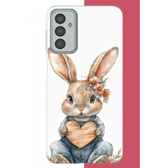 Samsung Galaxy M13-M23 Uyumlu çiçek tokalı tavşan UV Baskılı Silikon Kılıf