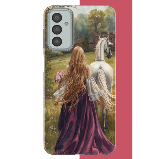 Samsung Galaxy M13-M23 Uyumlu mor elbiseli kadın UV Baskılı Silikon Kılıf