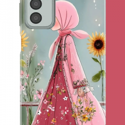 Samsung Galaxy M13-M23 Uyumlu pembe elbiseli kız UV Baskılı Silikon Kılıf
