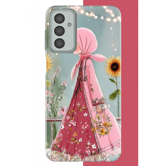 Samsung Galaxy M13-M23 Uyumlu pembe elbiseli kız UV Baskılı Silikon Kılıf Samsung Galaxy M13-M23 Uyumlu pembe elbiseli kız UV Baskılı Silikon Kılıf