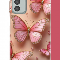 Samsung Galaxy M13-M23 Uyumlu pembe Renkli kelebek UV Baskılı Silikon Kılıf