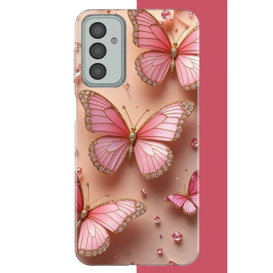 Samsung Galaxy M13-M23 Uyumlu pembe Renkli kelebek UV Baskılı Silikon Kılıf