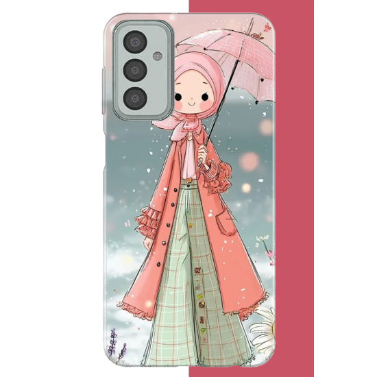 Samsung Galaxy M13-M23 Uyumlu pembe şemsiyeli kız UV Baskılı Silikon Kılıf