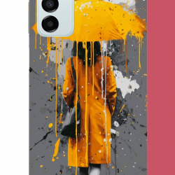 Samsung Galaxy M14 Uyumlu sarı şemsiyeli kadın UV Baskılı Silikon Kılıf