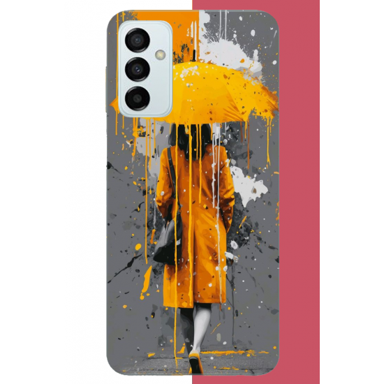 Samsung Galaxy M14 Uyumlu sarı şemsiyeli kadın UV Baskılı Silikon Kılıf Samsung Galaxy M14 Uyumlu sarı şemsiyeli kadın UV Baskılı Silikon Kılıf