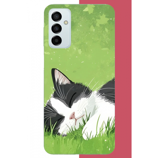 Samsung Galaxy M14 Uyumlu uyuyan kedi UV Baskılı Silikon Kılıf