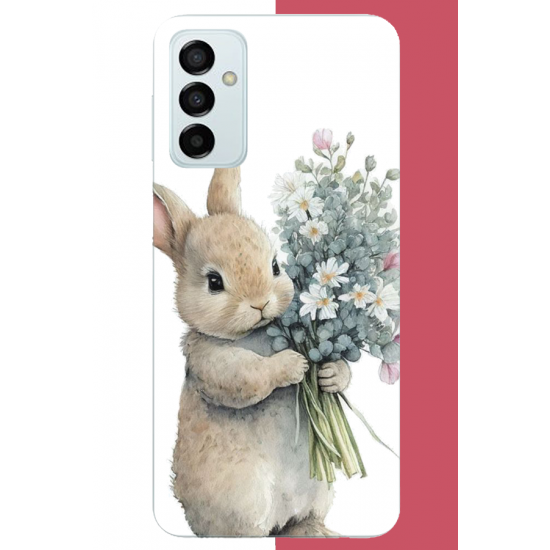 Samsung Galaxy M14 Uyumlu çiçek tutan tavşan.jpeg UV Baskılı Silikon Kılıf