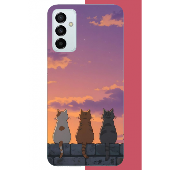 Samsung Galaxy M14 Uyumlu duvardaki kediler UV Baskılı Silikon Kılıf