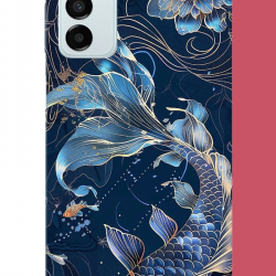 Samsung Galaxy M14 Uyumlu mavi yüzen balık UV Baskılı Silikon Kılıf