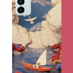 Samsung Galaxy M14 Uyumlu göldeki turuncu kayık UV Baskılı Silikon Kılıf
