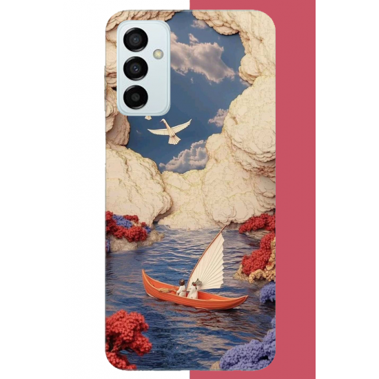 Samsung Galaxy M14 Uyumlu göldeki turuncu kayık UV Baskılı Silikon Kılıf