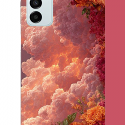 Samsung Galaxy M14 Uyumlu kırmızı bulut ve çiçekler UV Baskılı Silikon Kılıf