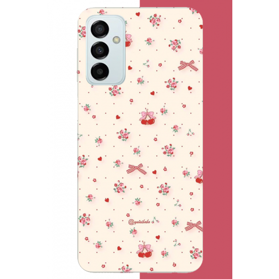 Samsung Galaxy M14 Uyumlu kırmızı kalpli pattern UV Baskılı Silikon Kılıf