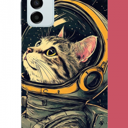 Samsung Galaxy M14 Uyumlu astronot kedi UV Baskılı Silikon Kılıf