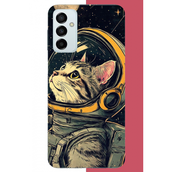 Samsung Galaxy M14 Uyumlu astronot kedi UV Baskılı Silikon Kılıf