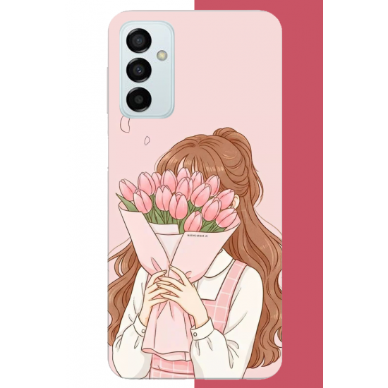 Samsung Galaxy M14 Uyumlu lale buketli kız UV Baskılı Silikon Kılıf Samsung Galaxy M14 Uyumlu lale buketli kız UV Baskılı Silikon Kılıf