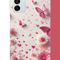 Samsung Galaxy M14 Uyumlu pembe kelebek UV Baskılı Silikon Kılıf
