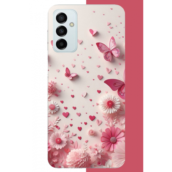 Samsung Galaxy M14 Uyumlu pembe kelebek UV Baskılı Silikon Kılıf Samsung Galaxy M14 Uyumlu pembe kelebek UV Baskılı Silikon Kılıf