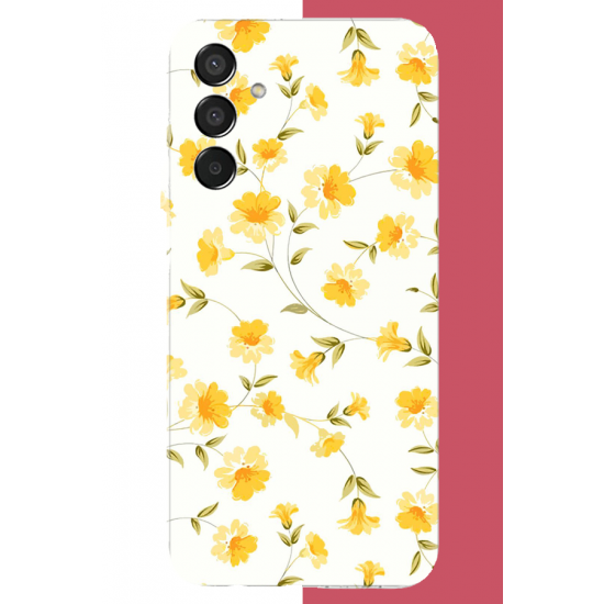 Samsung Galaxy M15 Uyumlu sarı çiçek pattern UV Baskılı Silikon Kılıf