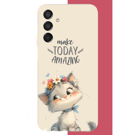Samsung Galaxy M15 Uyumlu çiçek taçlı kedi UV Baskılı Silikon Kılıf