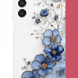 Samsung Galaxy M15 Uyumlu mavi çiçek UV Baskılı Silikon Kılıf