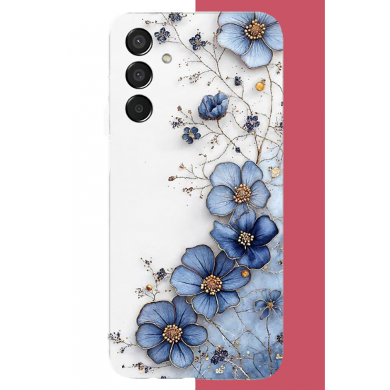 Samsung Galaxy M15 Uyumlu mavi çiçek UV Baskılı Silikon Kılıf