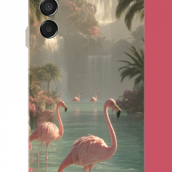 Samsung Galaxy M15 Uyumlu akarsudaki flamingo UV Baskılı Silikon Kılıf