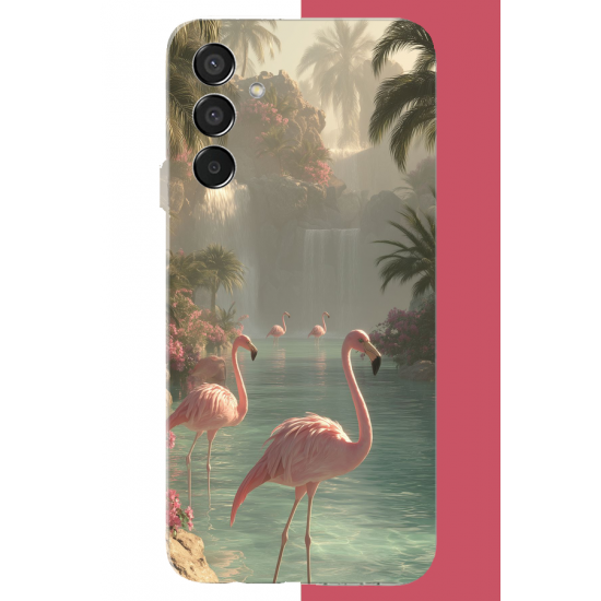 Samsung Galaxy M15 Uyumlu akarsudaki flamingo UV Baskılı Silikon Kılıf