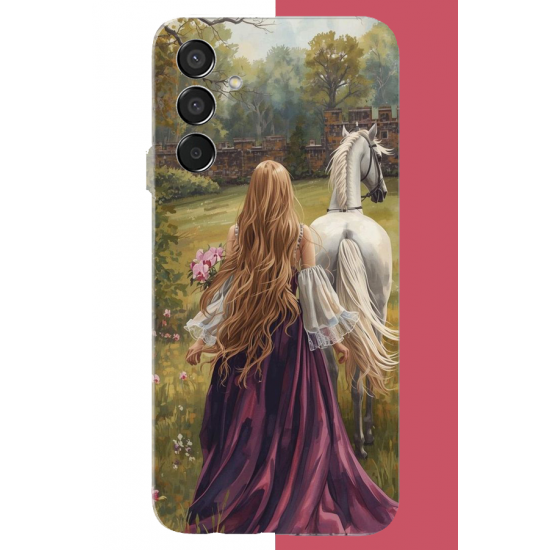 Samsung Galaxy M15 Uyumlu mor elbiseli kadın UV Baskılı Silikon Kılıf