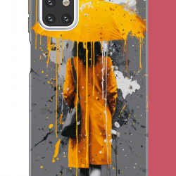 Samsung Galaxy M31s Uyumlu sarı şemsiyeli kadın UV Baskılı Silikon Kılıf