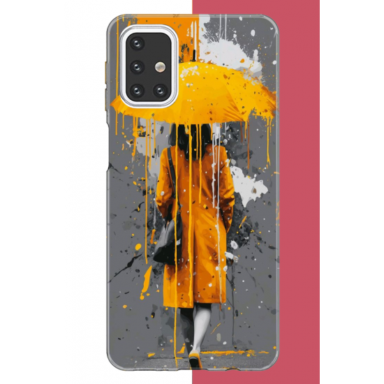 Samsung Galaxy M31s Uyumlu sarı şemsiyeli kadın UV Baskılı Silikon Kılıf