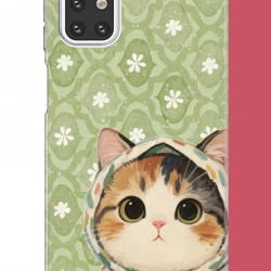 Samsung Galaxy M31s Uyumlu yeşil fularlı kedi UV Baskılı Silikon Kılıf