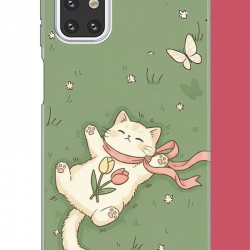 Samsung Galaxy M31s Uyumlu fularlı kedi UV Baskılı Silikon Kılıf